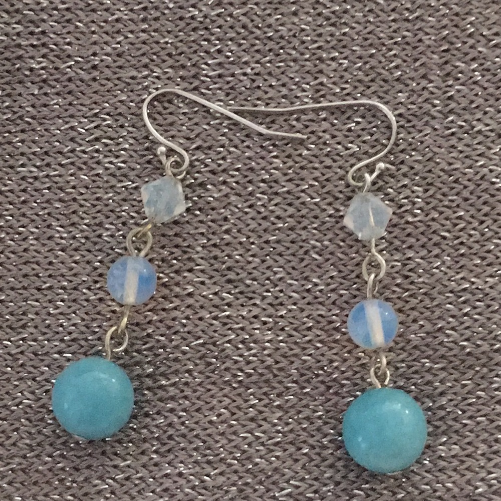 Aquamarine beads earrings with Swarovski crystals. - Picture 2 of 4